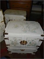 Pair of White Asian Night Stand Cabinets