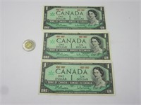 3 billets 1$ Canada 1867-1967