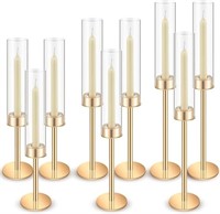 Yungyan 9 Pcs Gold Candlestick Holders Clear Glass