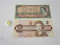 2 billets 2$ Canada 1954 et 1986