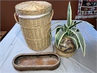 Wicker Storage Basket/ Wood Bottom Basket/Planter