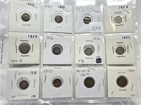 (10) Three Cent Silvers; (6) Three Cent Nickels