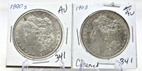 1890-S, ’03-P Silver Dollars AU