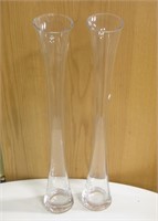 2 - 23" Tall Clear Glass Vases - 1 w/ Small Chip