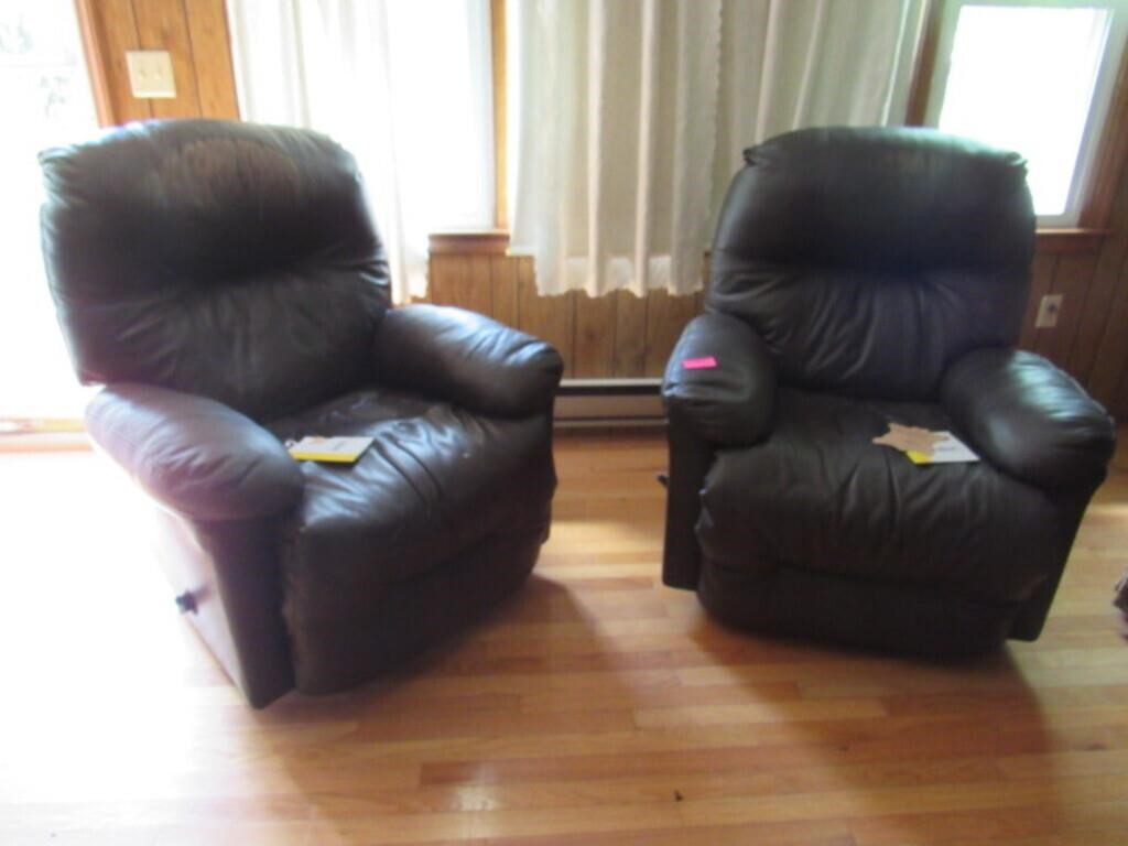 Pair of Brown Leather Manual Recliners