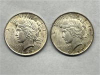 (2) 1922 $1 Peace Silver Dollars AU+