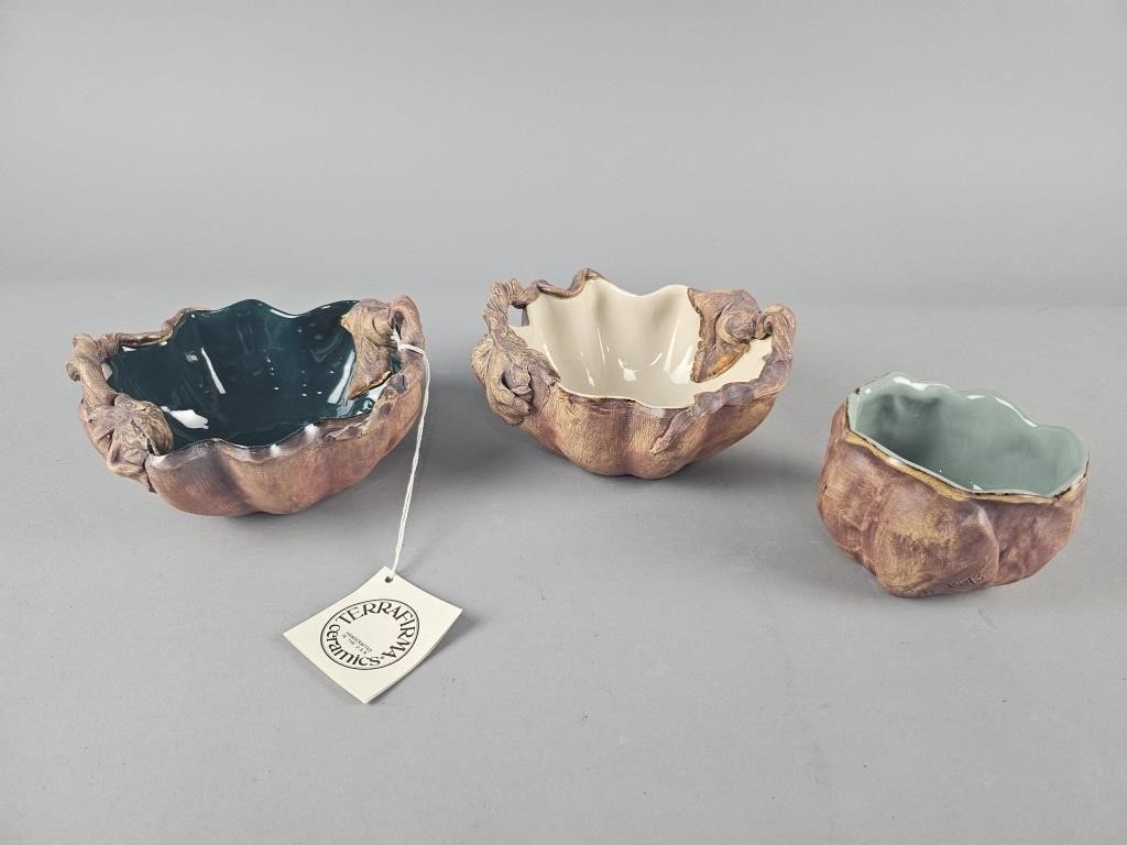 3 Vintage 1993 Terrafirma Ceramic Bowls
