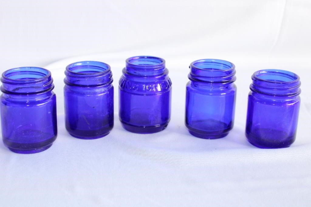 Lot of 5 Vintage Cobalt Blue Glass Jars