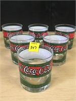 (6) Stained Glass Coke Rocks Glasses 3.5"