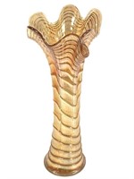 Carnival Glass Swung Vase, Gold Ripple Irid. 12"H