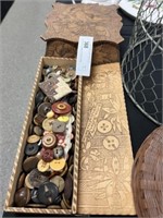 (2) Carved Wood Sewing and Button Boxes