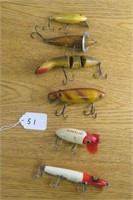 6 Vintage Fishing Lures,  Headon Game Fisher,Shake