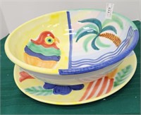 Large Parrot bowl and plate