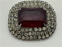 1950's Red & Clear Large Rhinestone Brooch