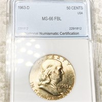 1963-D Franklin Half Dollar NNC - MS 66 FBL