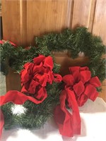 2 Green Wreaths With Red Bows