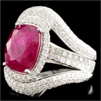 5.17ct Ruby & 1.95ctw Diamond Ring in 18K Gold