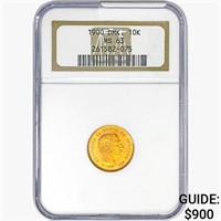 1900 .1296oz. Gold Denmark 10 Kroner NGC MS63