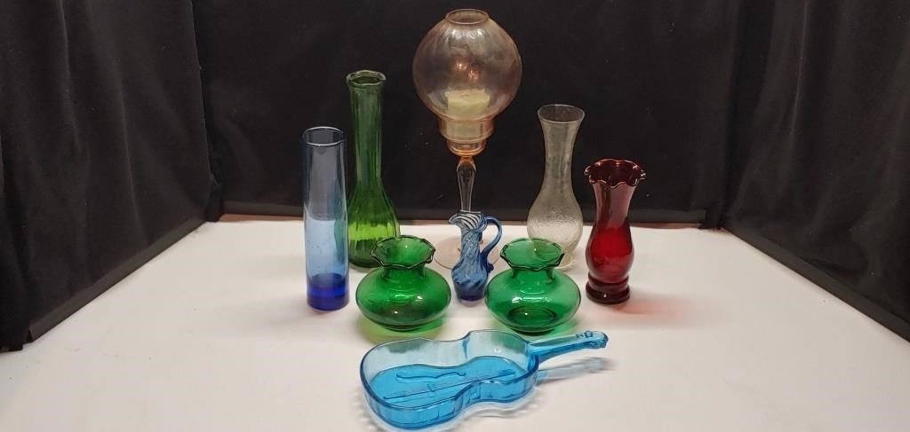 Nice lot of 9 glass pieces of candle holders,