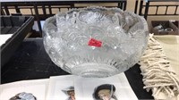 LARGE CUT GLASS PUNCH BOWL AND GLASSES
