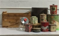 Wooden Crate w/ Vintage Tins & More T7C