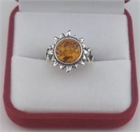 Vintage Sterling Polish Amber Sun Ring
Beautiful