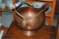 Nice Copper Ash Bucket w/ Blue & White Handles