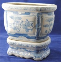 Blue & White Planter on Stand