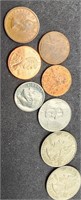 Mixed Lot Of 8 USA & 1 Canada Coins