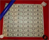 Uncut Sheet of (32) 1995 $2 Federal Reserve Notes