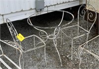VINTAGE WROUGHT METAL PATIO TABLE, (2) CHAIRS &
