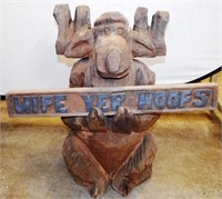 Chainsaw Wood Carved "Wipe Yer Hoofs" Moose