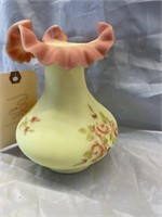 Fenton Hand Painted Burmese Vase