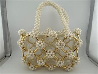 Y2K White and Gold Beaded Mini Trunk Bag