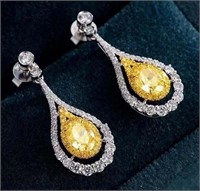 1.28ct Yellow Diamond Dangle Earrings 18K Gold