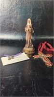Small St. Rita Statue , Medal Blessed by Pope