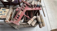Old canvas and wood basket cart, with an antique