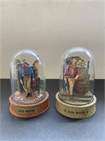 (2) Collectible John Wayne Figurines w/Glass Domes