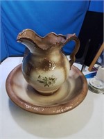 Full size brown and cream bowl and pitcher