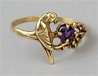 Gold Tone & Amethyst Parrot Ring.