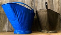 2 Coal Buckets - blue, brown