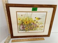 Framed & Matted Bird On Daisies Print