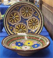 TWO FLORAL POTTERY BOWLS