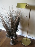 Adjustable Brass Floor Lamp & 2 Dried Grass Decors