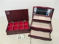 2 Wooden Divided Boxes Cases - Jewelry & Tea