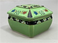Green Floral Pottery Trinket Dish VTG
