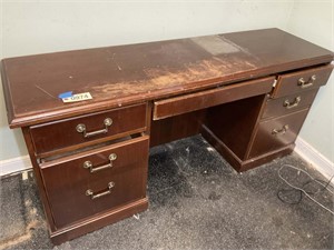 DOUBLE PEDESTAL WOODEN CREDENZA APPROX 65 IN W X 2