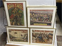 Four complementary framed Circus Advertisements -