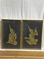 Pair of gold figure musicians framed - 13.5” x