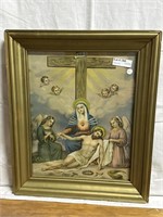 Religious art with cross framed - 21” x 25”